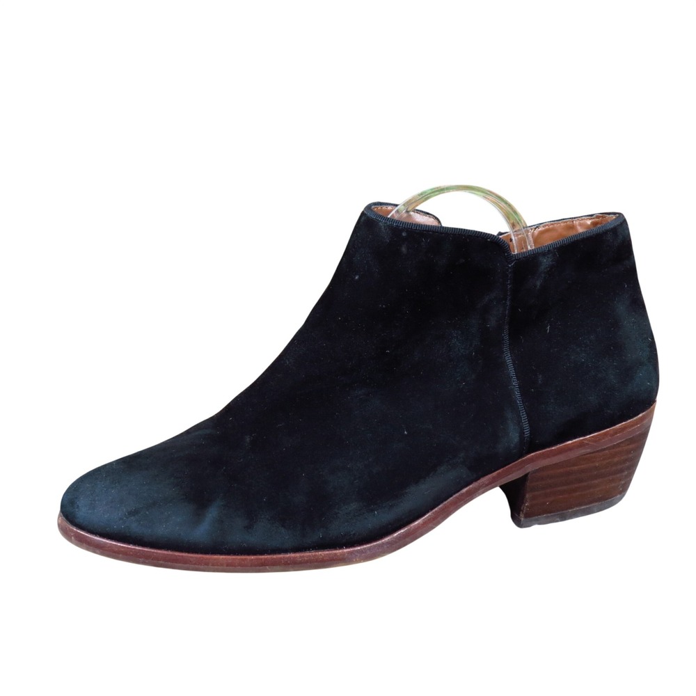 Sam Edelman Petty Women Ankle Boot 7M Everyday Black Suede Stacked Block Heel